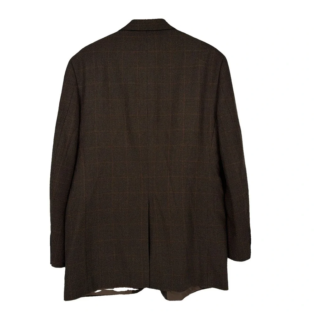Vtg Classics by Bill Blass Brown Plaid Wool Blazer Sport Coat Jacket Mens 43L